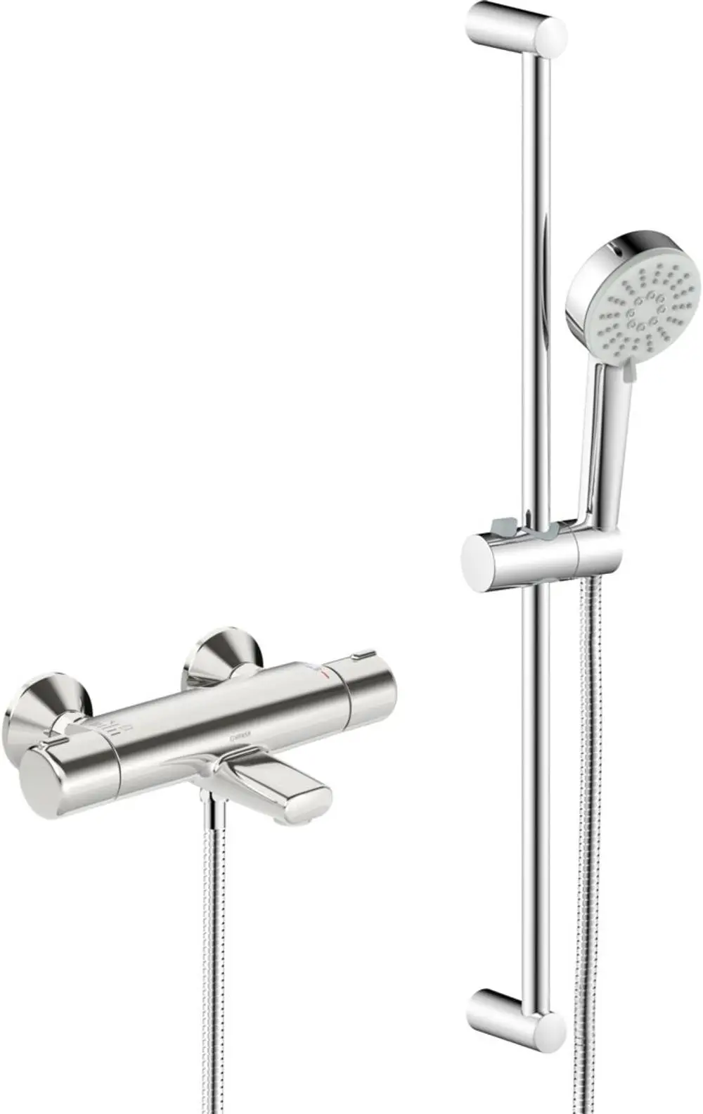 HANSABASIC Armatur für Wanne und Dusche, mit Handbrause, Halterung und flexibler Schlauchverbindung. Ausführung in Chrom, geeignet für Wandmontage.